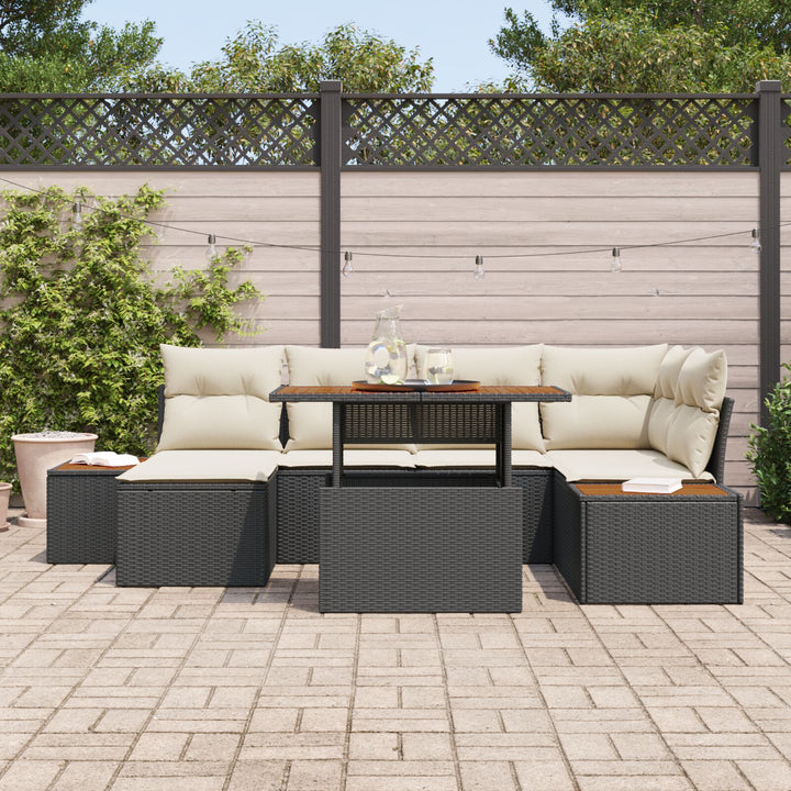 Have Sofa Sæt Sæt af 7 Beige, Sort Polyester, PE Rattan, Stål
