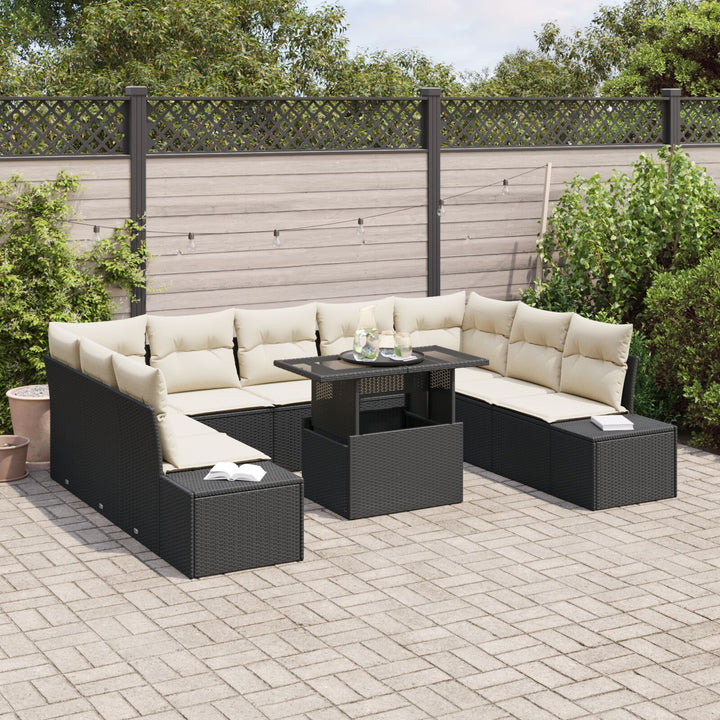 Have Sofa Sæt 10 dele Sort og Creme Rattan, Stof, Skum