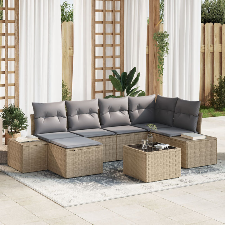 Have Sofa Sæt 7 Dele Beige og Grå Rattan, Polyester Hjørnesofa