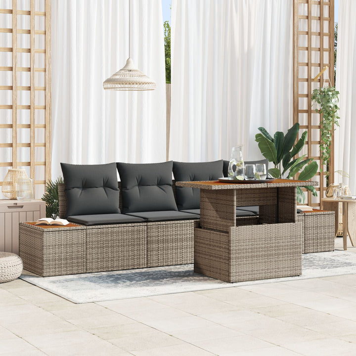 Have Sofa Sæt Sæt af 5 Grå Rattan Have Sofa Rektangulær