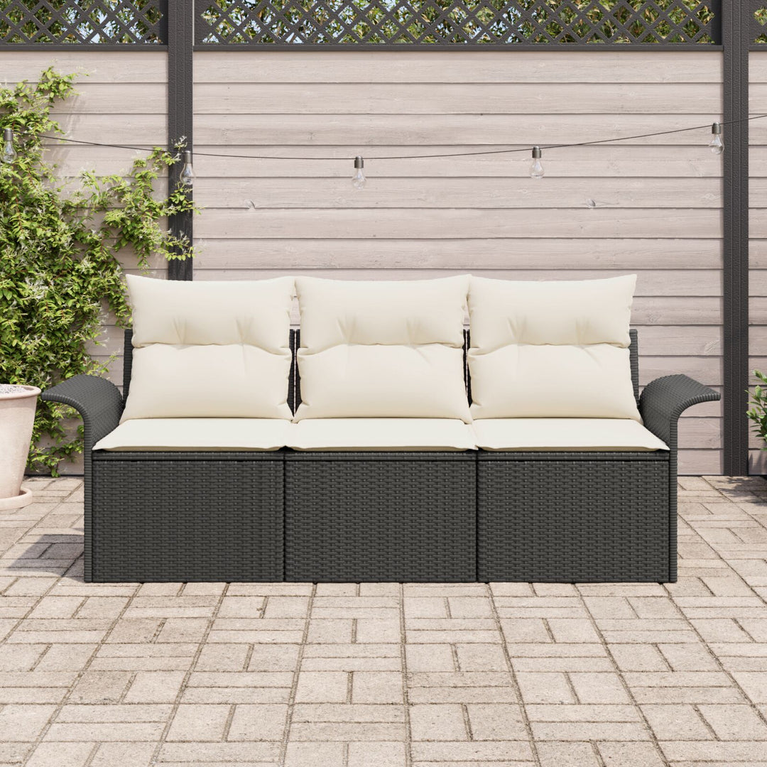 3 Stk Havesofa Sæt med Puder Sort Poly Rattan