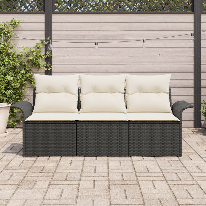 3 Stk Havesofa Sæt med Puder Sort Poly Rattan