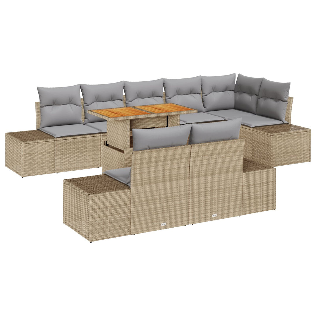 9-delt havesofasæt med puder Beige Poly Rattan