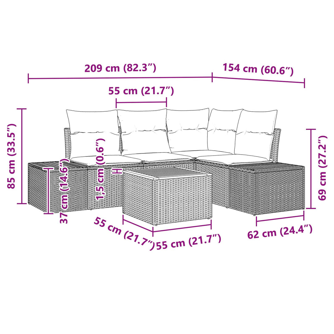 Have Sofa Sæt Sæt af 5 Beige og creme Poly Rattan, Polyester, Stål