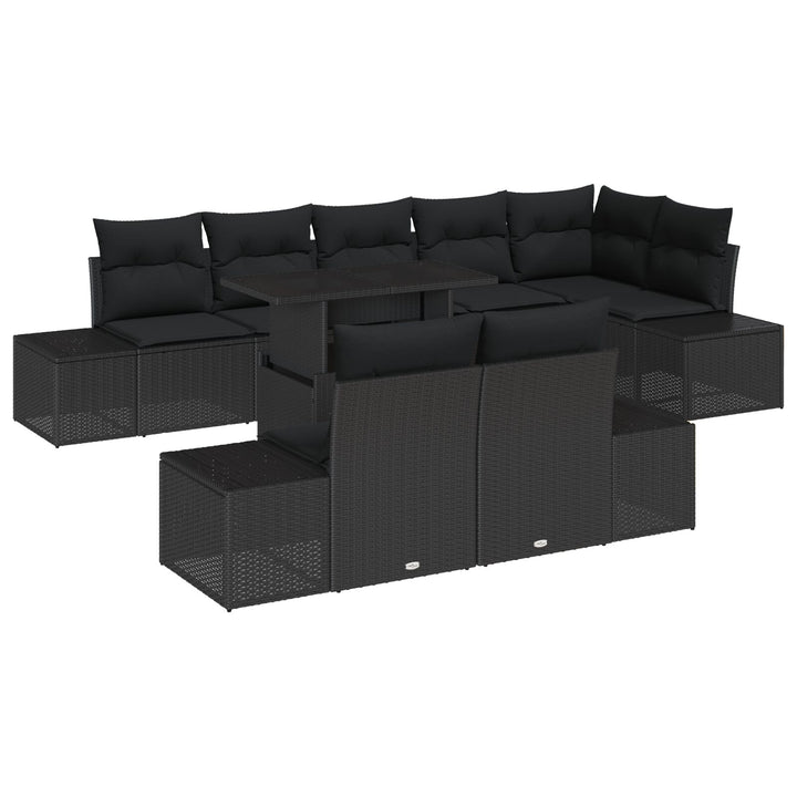 Have Sofa Sæt 9 Dele Sort Rattan væv, stofpuder Have Møbler