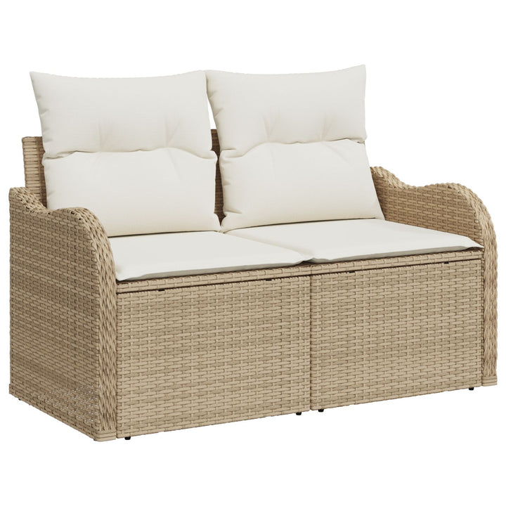11 Stykke Have Sofa Sæt med Puder Beige Poly Rattan, vidaXL 2-Sæders Have Sofa med Opbevaring & Puder Beige Poly Rattan
