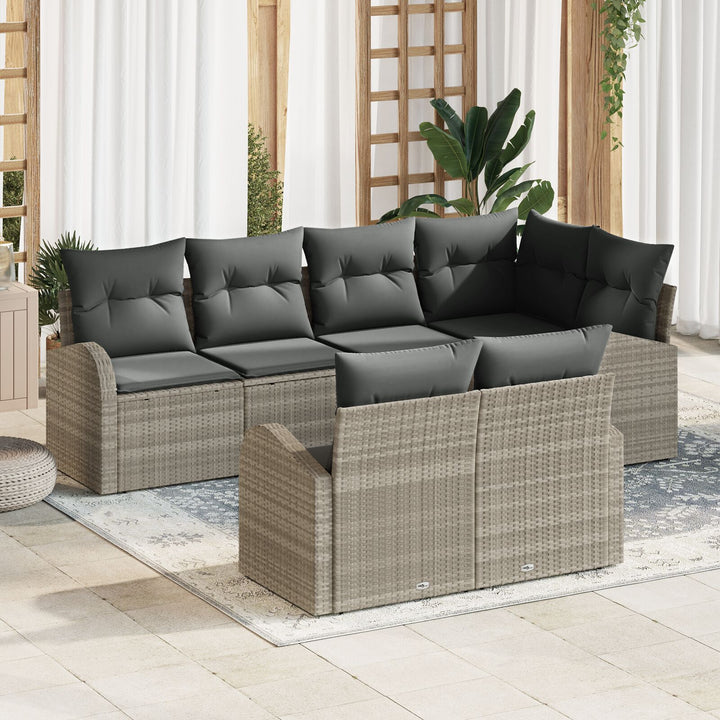 Have Sofa Sæt 7 Delt Lysegrå Rattan Have Sofa Sæt Rektangulær
