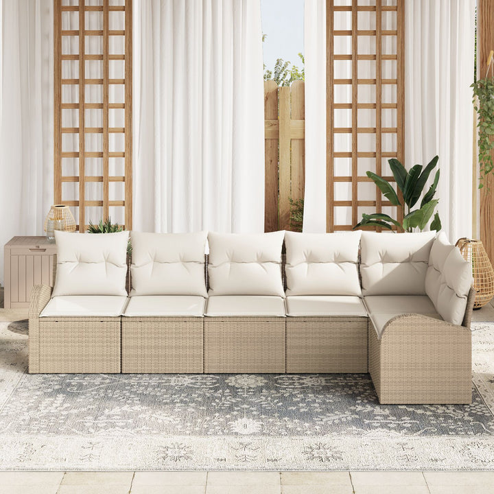 6 Delers Havesofa Sæt med Puder Beige Poly Rattan