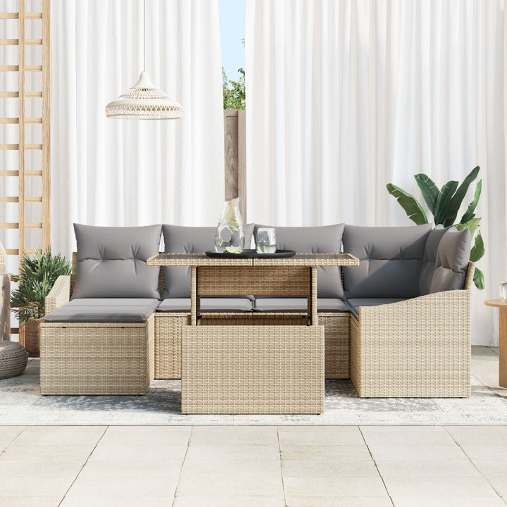 Have Sofa Sæt Sæt af 7 Beige, Grå Rattan, Polyester Have Sofa Sæt