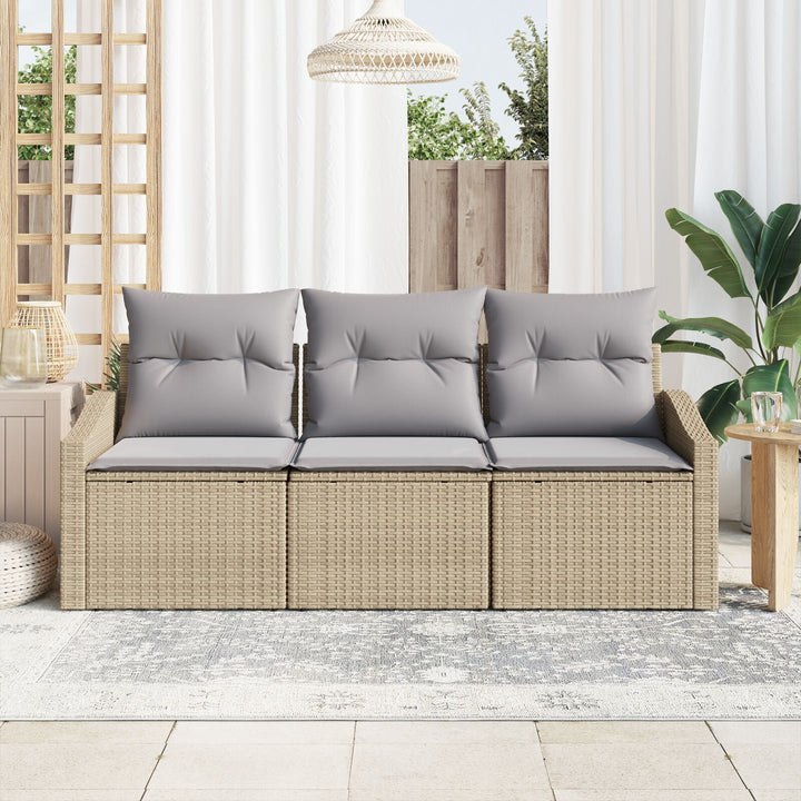 Havesofa sæt Sæt af 3 Lysegrå, Beige Rattan, Polyester puder