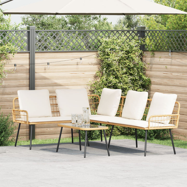 2-delt havemøbel sæt med puder i naturfarvet poly rattan