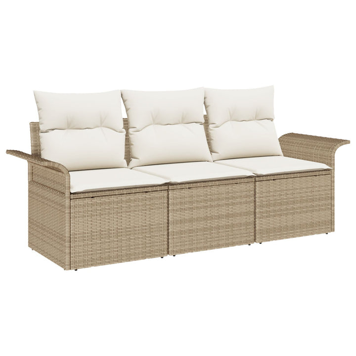 3 Stykke Have Sofa Sæt med Puder Beige Poly Rattan