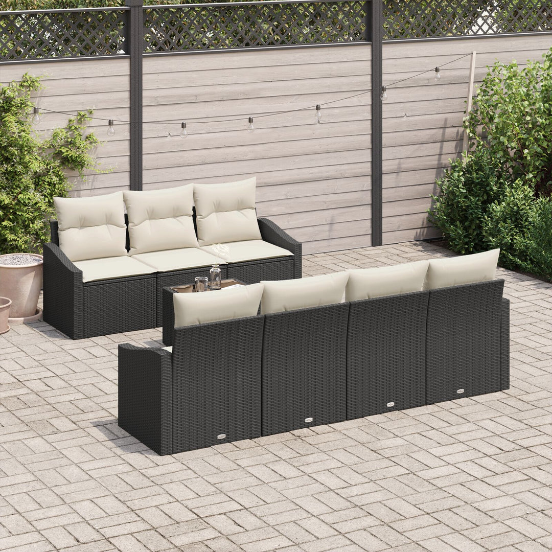 Havemøbel Sæt 8-delt Beige, Sort Rattan, Polyester Udendørs bord