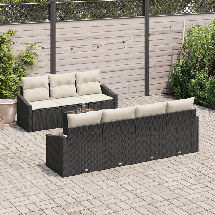 Havemøbel Sæt 8-delt Beige, Sort Rattan, Polyester Udendørs bord