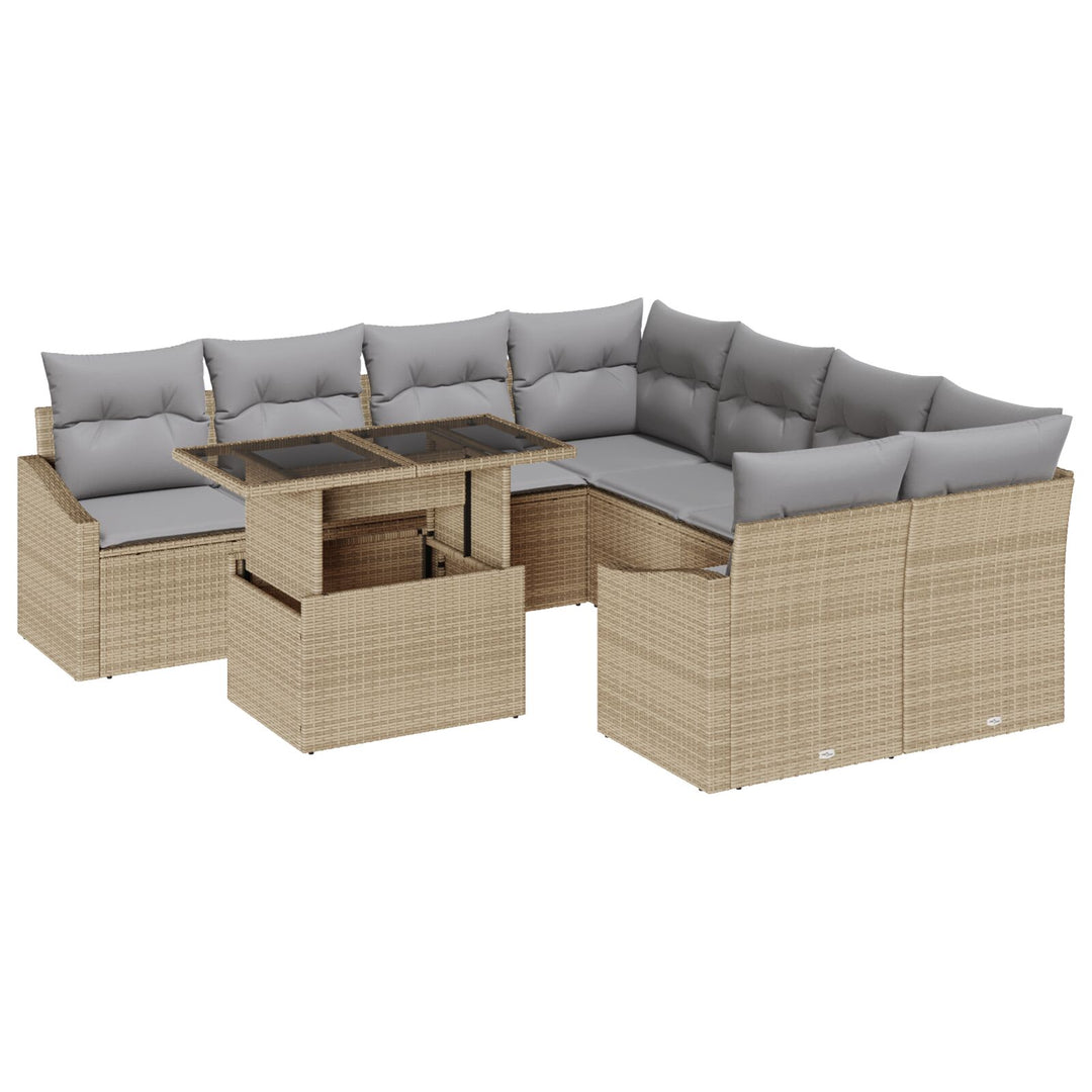 Have Sofa Sæt 9 Stykker Lysebrun og Grå Rattan og Stof