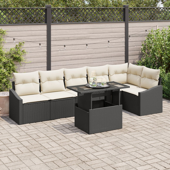 Have Sofa Sæt 7 Stykker Sort og Creme Rattan og Polyester