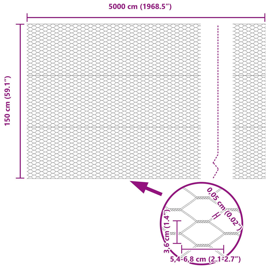 Hexagon Hegn 1.5x50 m Galvaniseret Stål