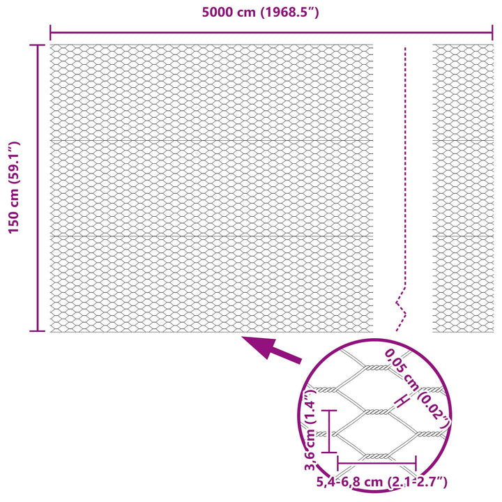 Hexagon Hegn 1.5x50 m Galvaniseret Stål