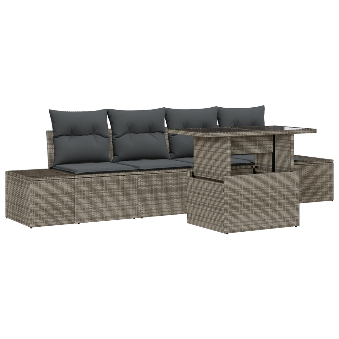 Have Sofa Sæt 5 Stykker Grå Rattan, Polyester Have Sofa Sæt