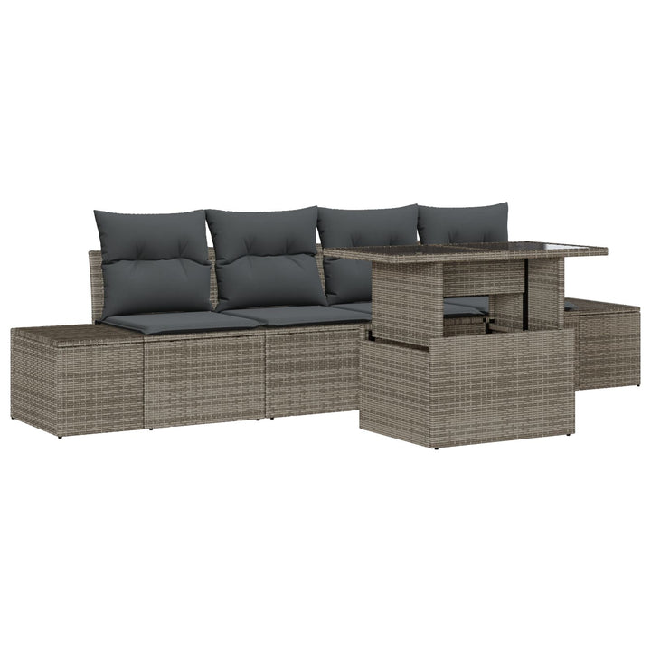Have Sofa Sæt 5 Stykker Grå Rattan, Polyester Have Sofa Sæt