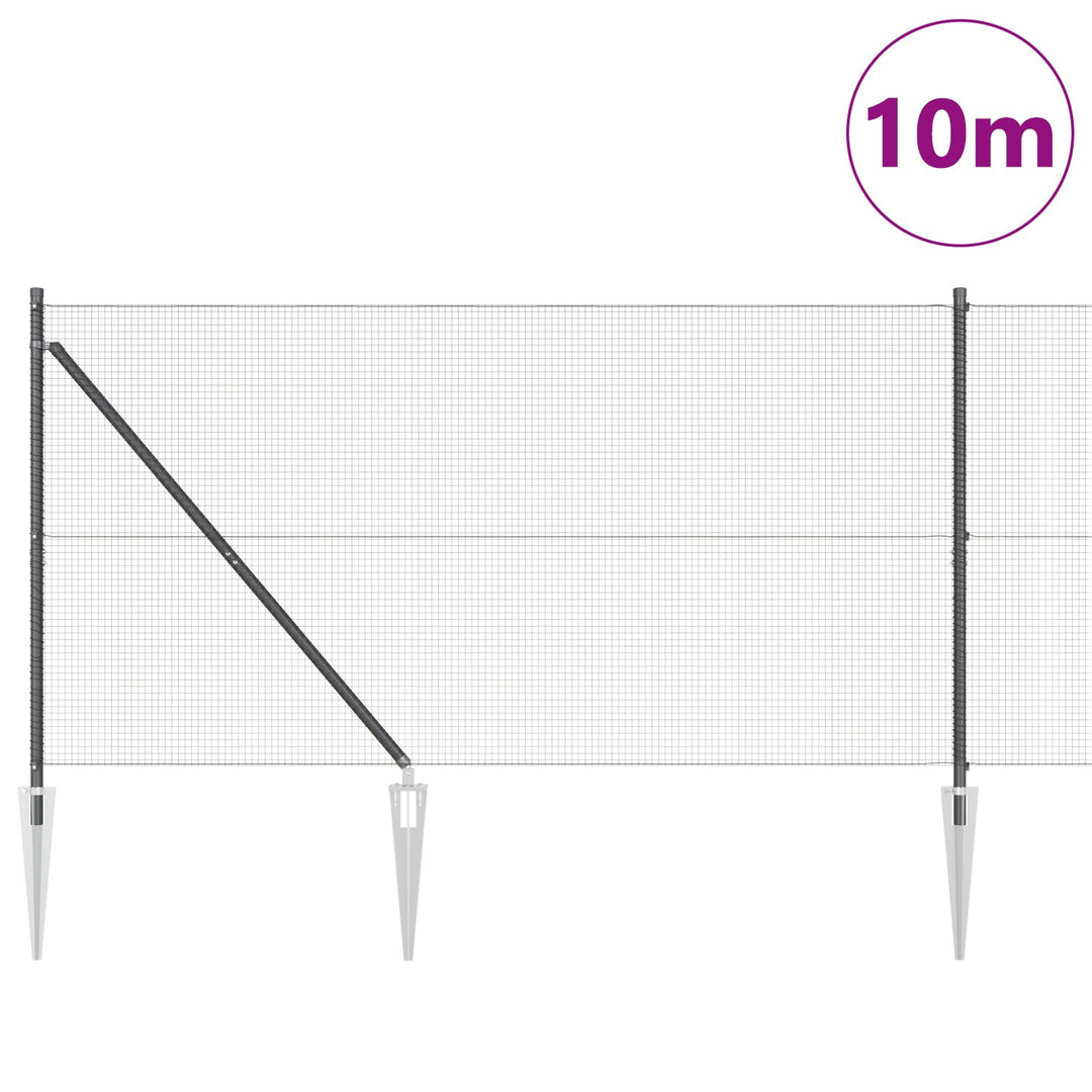 Veldede Trådhegn med 7 Spydposter Grå 1.2x10 m Stål