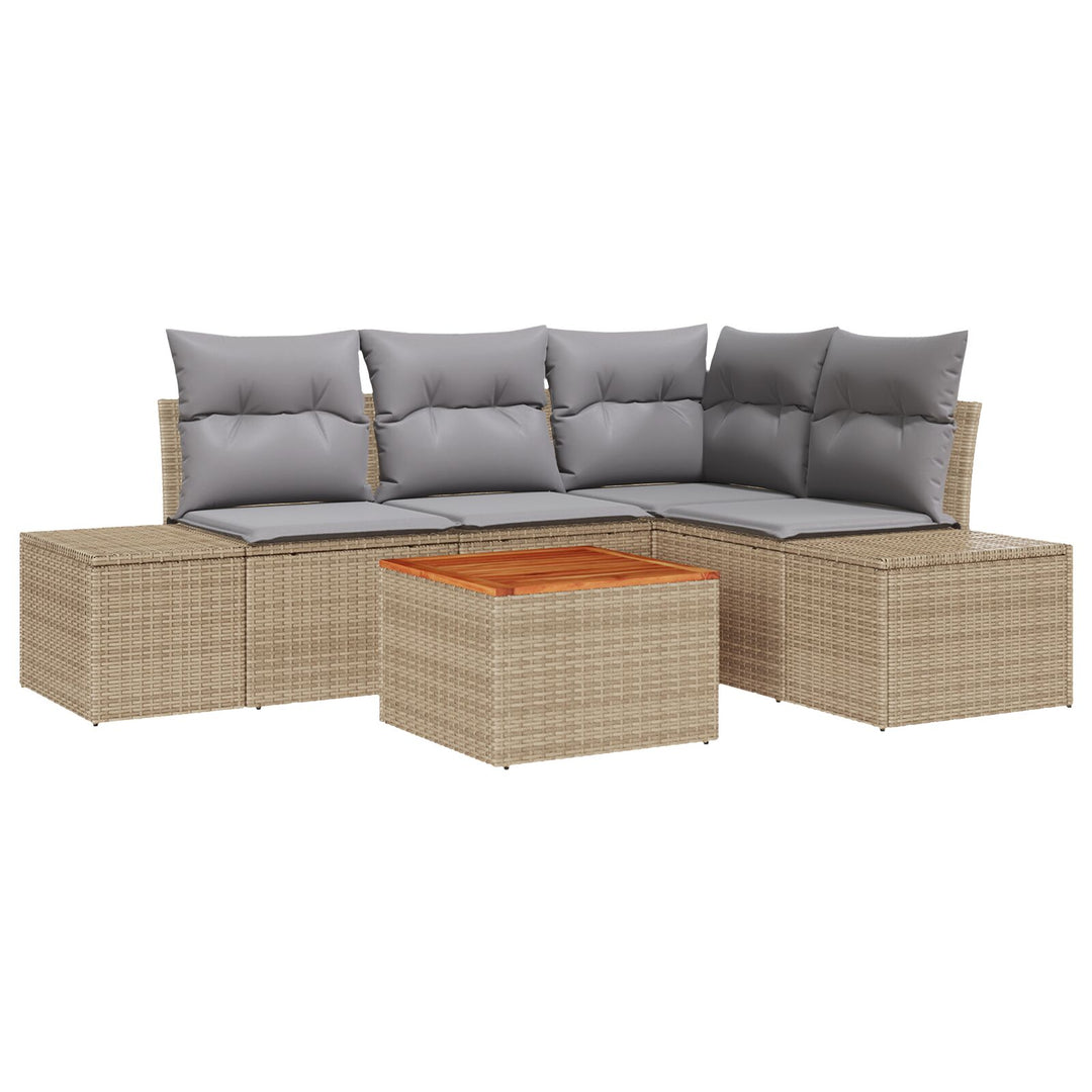 Have Sofa Sæt 5 Stykker Beige og Grå Rattan & Polyester Puder