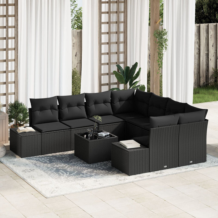 Have Sofa Sæt Sæt af 9 Sort Rattan, Pulverlakeret Stål