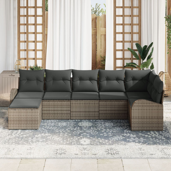 Have Sofa Sæt Sæt af 7 Grå Rattan, Polyester puder Have Sofa