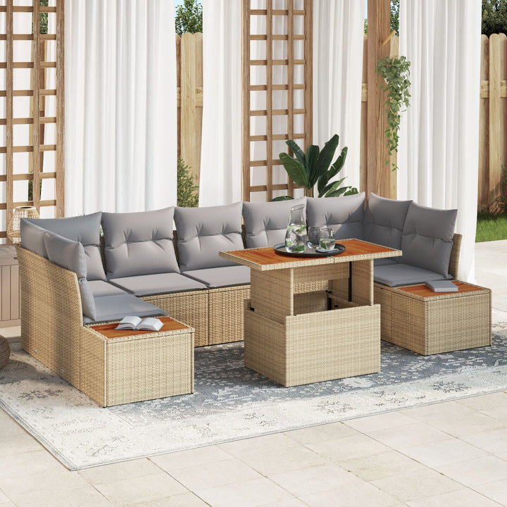 Have Sofa Sæt Sæt af 8 Beige Rattan 8 Personers Have Spisesæt