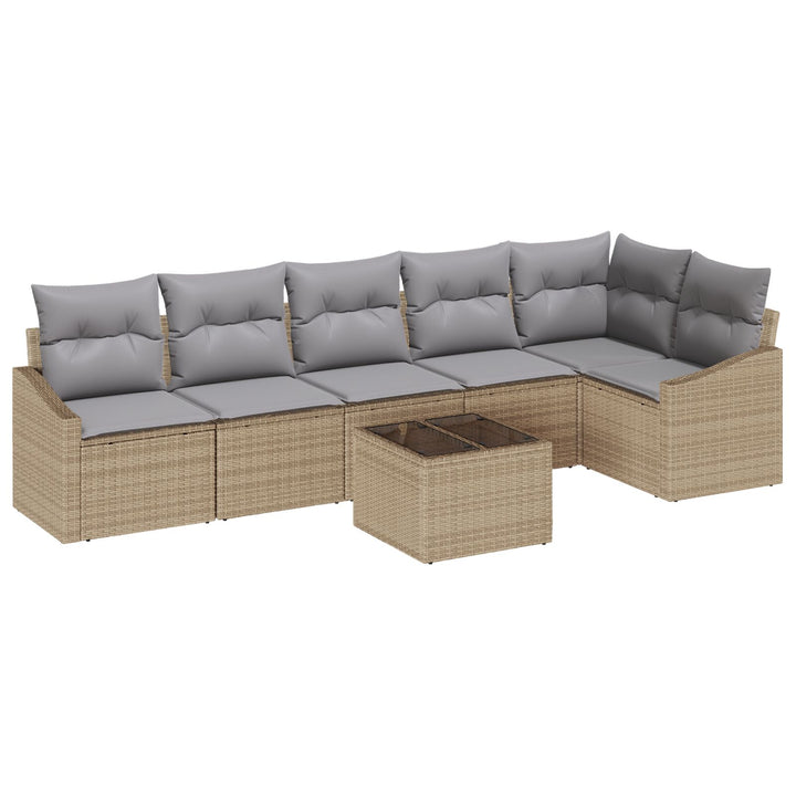 Have Sofa Sæt 7 Delt Beige PE Rattan Udendørs Sofa Rektangulær