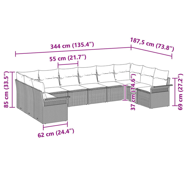 10 Piece Have Sofa Sæt med Hynder Beige Poly Rattan