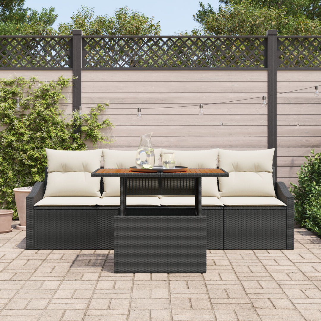 Have Sofa Sæt 5-Delt Sort og Creme Rattan, Polyester