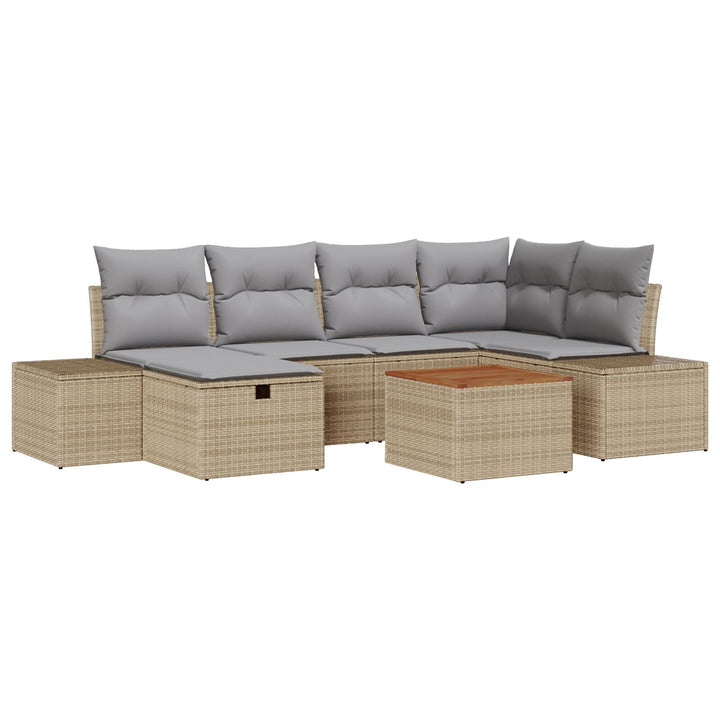 Havemøbel Sæt 7 dele Beige og Grå Poly Rattan og Polyester