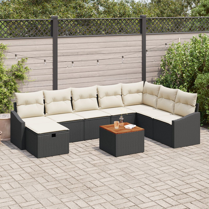 Havemøbel Sæt 9-delt Sort og Creme Rattan, Polyester, Metal