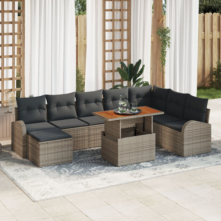 Have Sofa Sæt Sæt af 9 Grå Rattan, Polyester, Stål Have Sofa