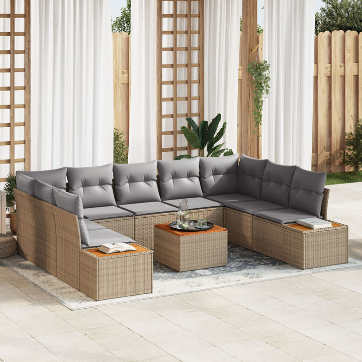 10 dele Have Sofa Sæt med Puder Beige Polyrattan Akacia