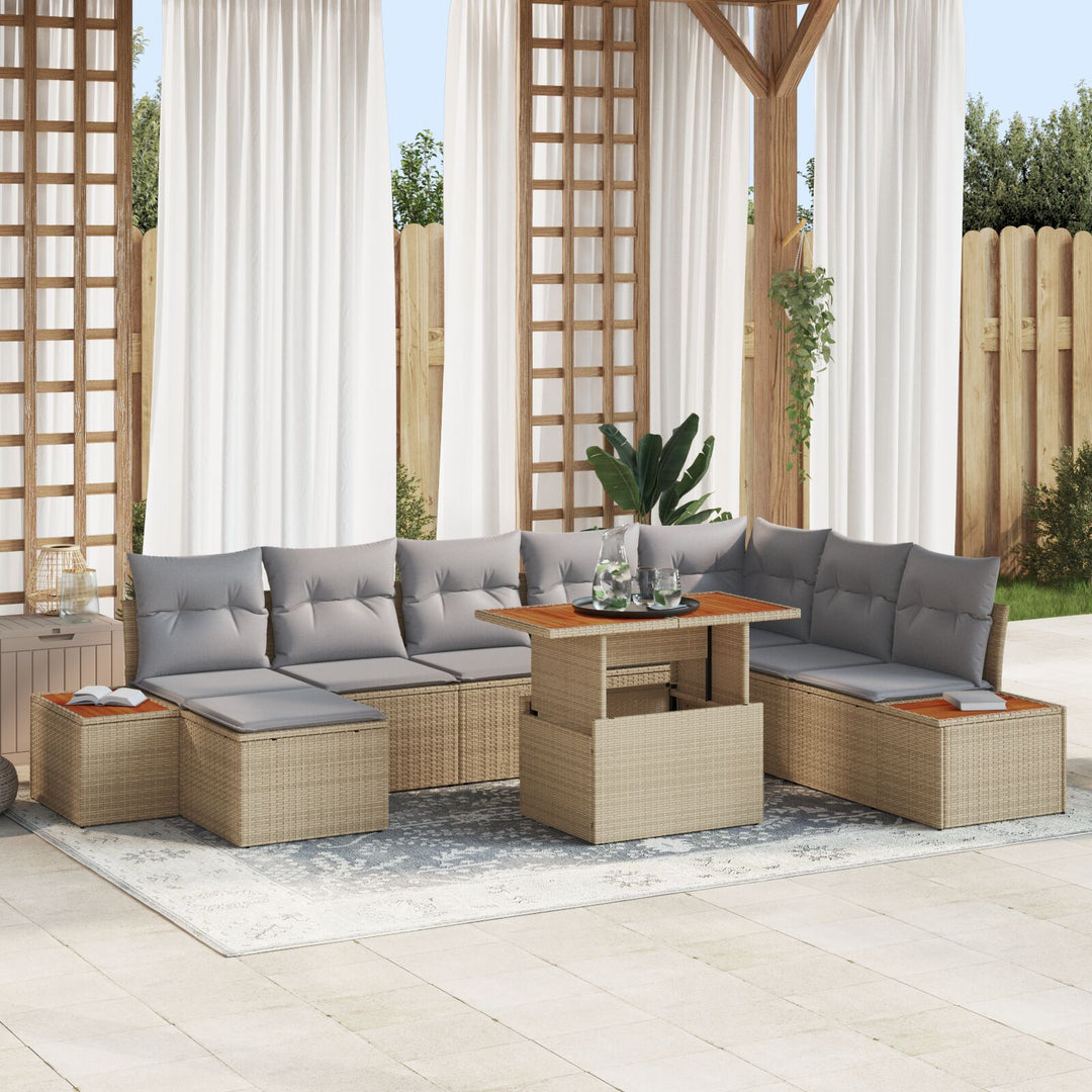 Havemøbel Sæt 9 Dele Beige, Grå Rattan, Polyester, Skum Havesofa