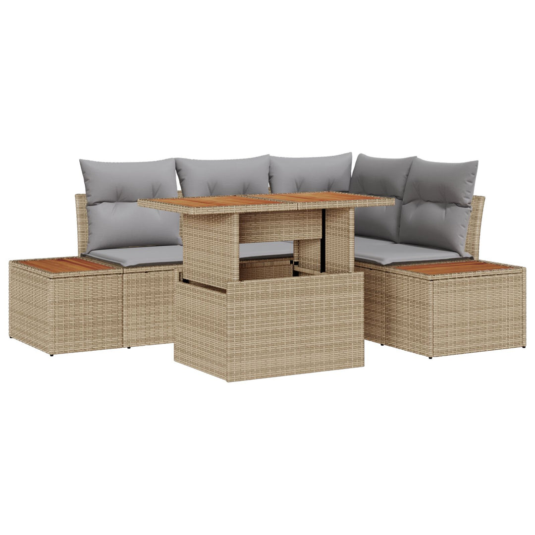 Havensofa sæt Sæt af 5 Beige og grå Rattan og polyester stofpude