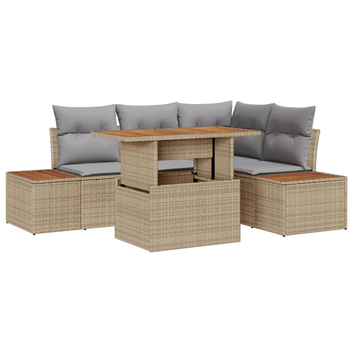 Havensofa sæt Sæt af 5 Beige og grå Rattan og polyester stofpude