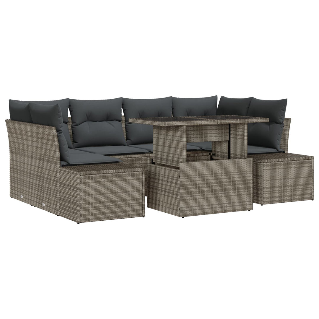 Have Sofa Sæt 7 Stk Grå Rattan og Polyester Have Sofa Sæt