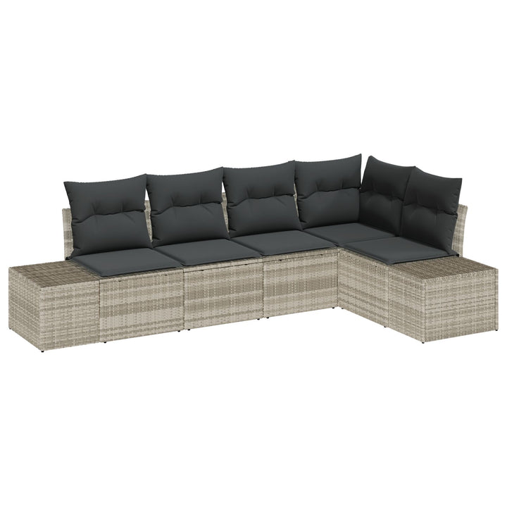 Havensofa Sæt 5 dele Lysegrå Rattan Sektionel sofa til haven