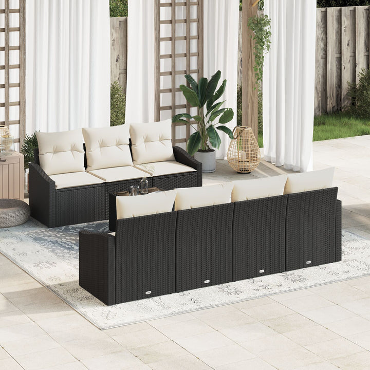 Havemøbel Sæt 8-delt Beige, Sort Rattan, Polyester Udendørs bord
