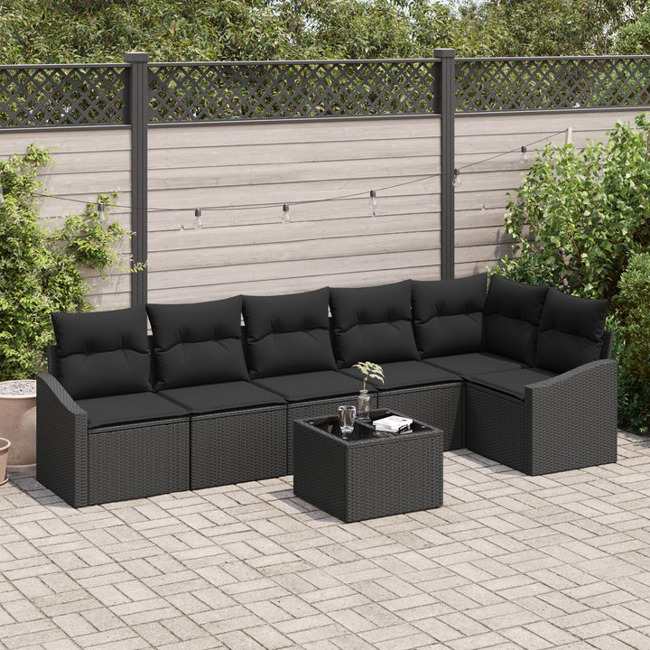 havemøbel sæt Sæt af 7 Sort Polyrattan 7-delt havemøbel sæt