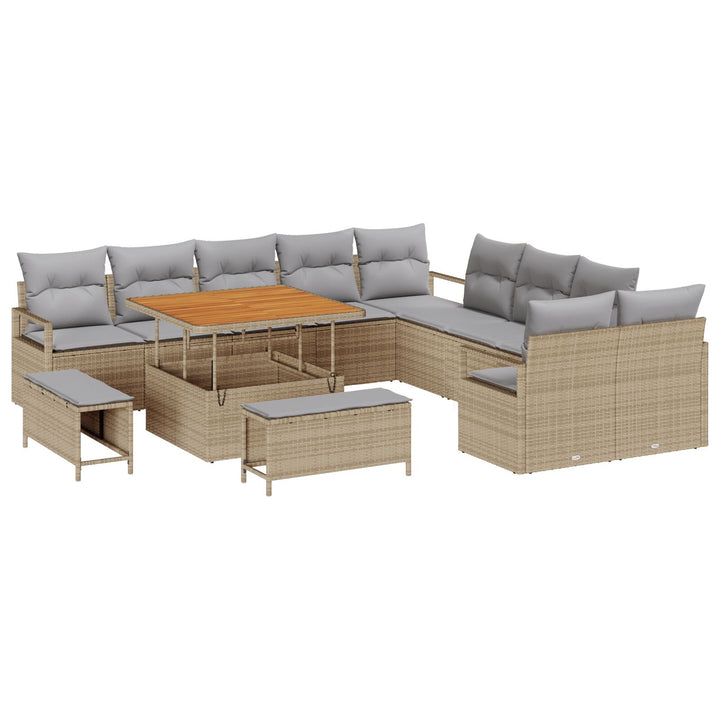 13-delt havesofsæt med puder i beige poly rattan, vidaXL 2-sæders havesofa med opbevaring & puder i beige poly rattan, vidaXL 3-delt have spise sæt med puder i beige poly rattan