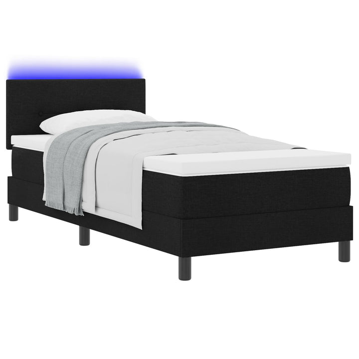 Sengestel med Madras Jet Black, Cool White Stof 100 x 200 cm
