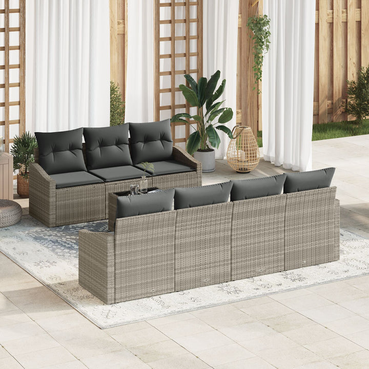 havesofa sæt 8 dele Beige, Mørkegrå Rattan, Polyester