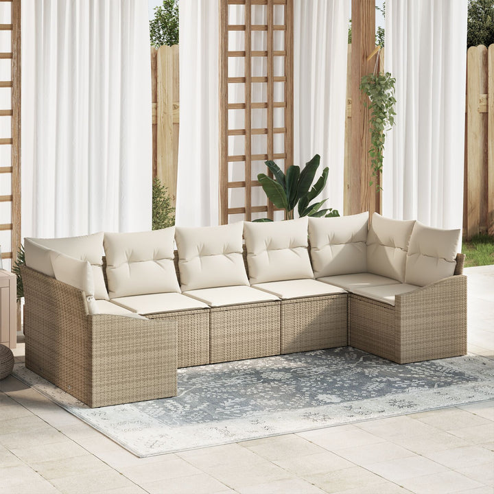 Have Sofa Sæt 7-delt Beige Rattan Have sofa Rektangulær
