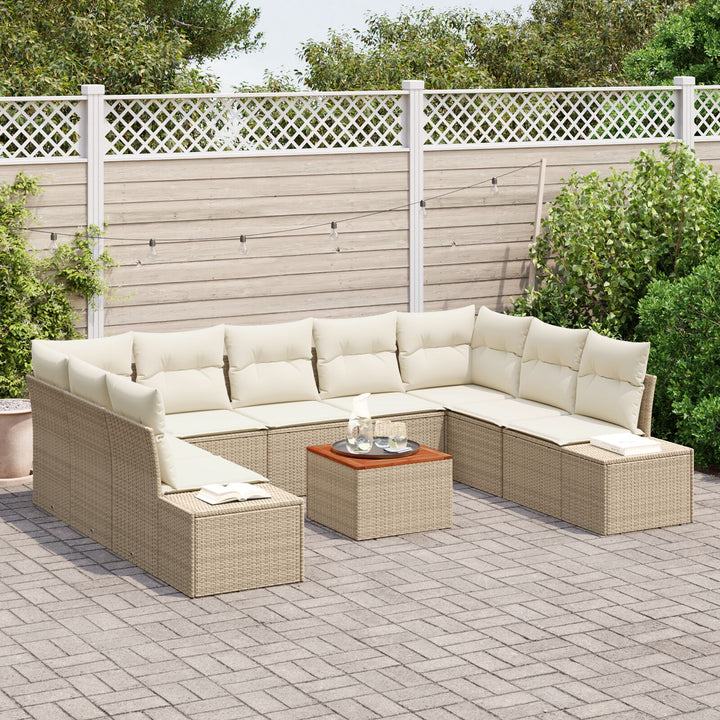 10 Stykker Havemøbel Sæt med Puder Beige Polyrattan Akacietræ