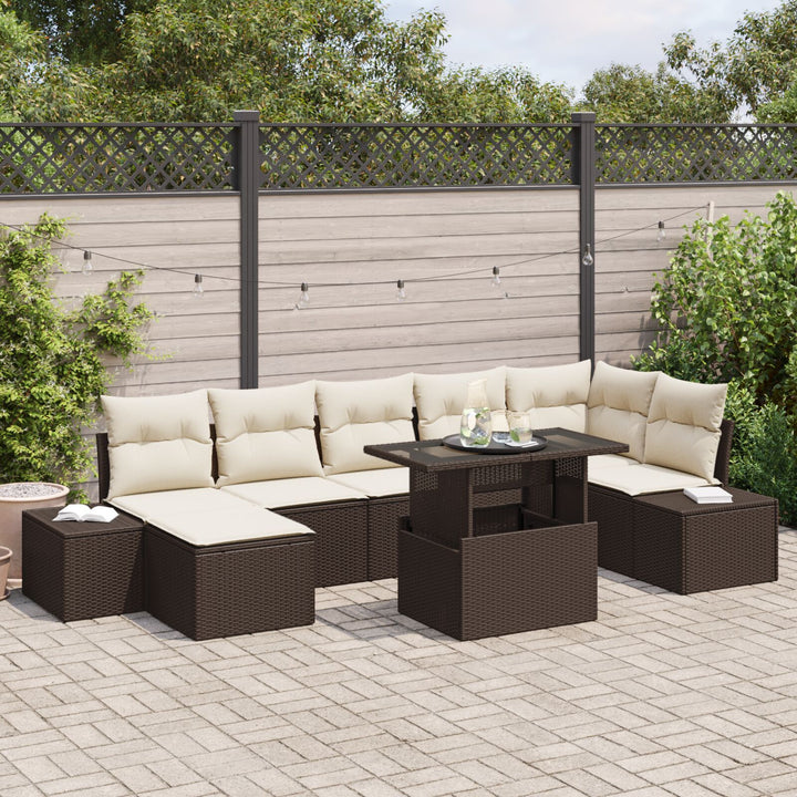 Havemøbel Sæt 8-delt Brun, Beige Poly Rattan, Hærdet Glas