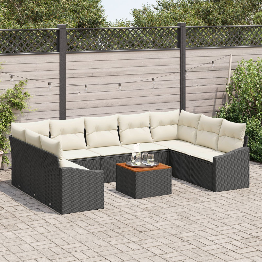 10 Stykker Have Sofa Set med Puder Sort Poly Rattan Akacietræ